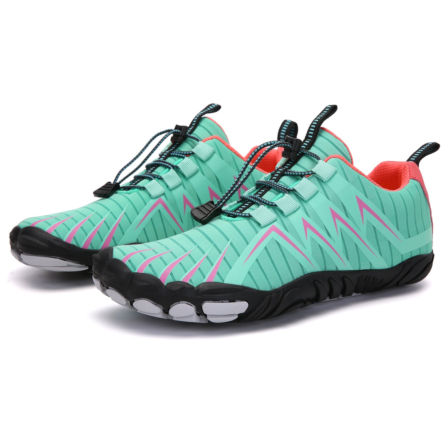 Chaussures pieds nus Grounda de Yuhmae en coloris turquoise et corail avec lacets élastiques rapides semelle fine et flexible conçue pour offrir un maintien stable une sensation de marche naturelle un confort durable et un style moderne idéal pour une utilisation active tout en respectant la biomécanique naturelle du pied